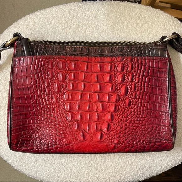 Brahmin Red and Brown Embossed Croc Crossbody Bag - Picture 3 of 7